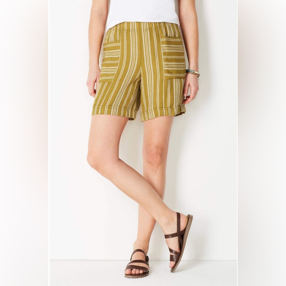 J. Jill Mustard and Cream Striped Linen Shorts